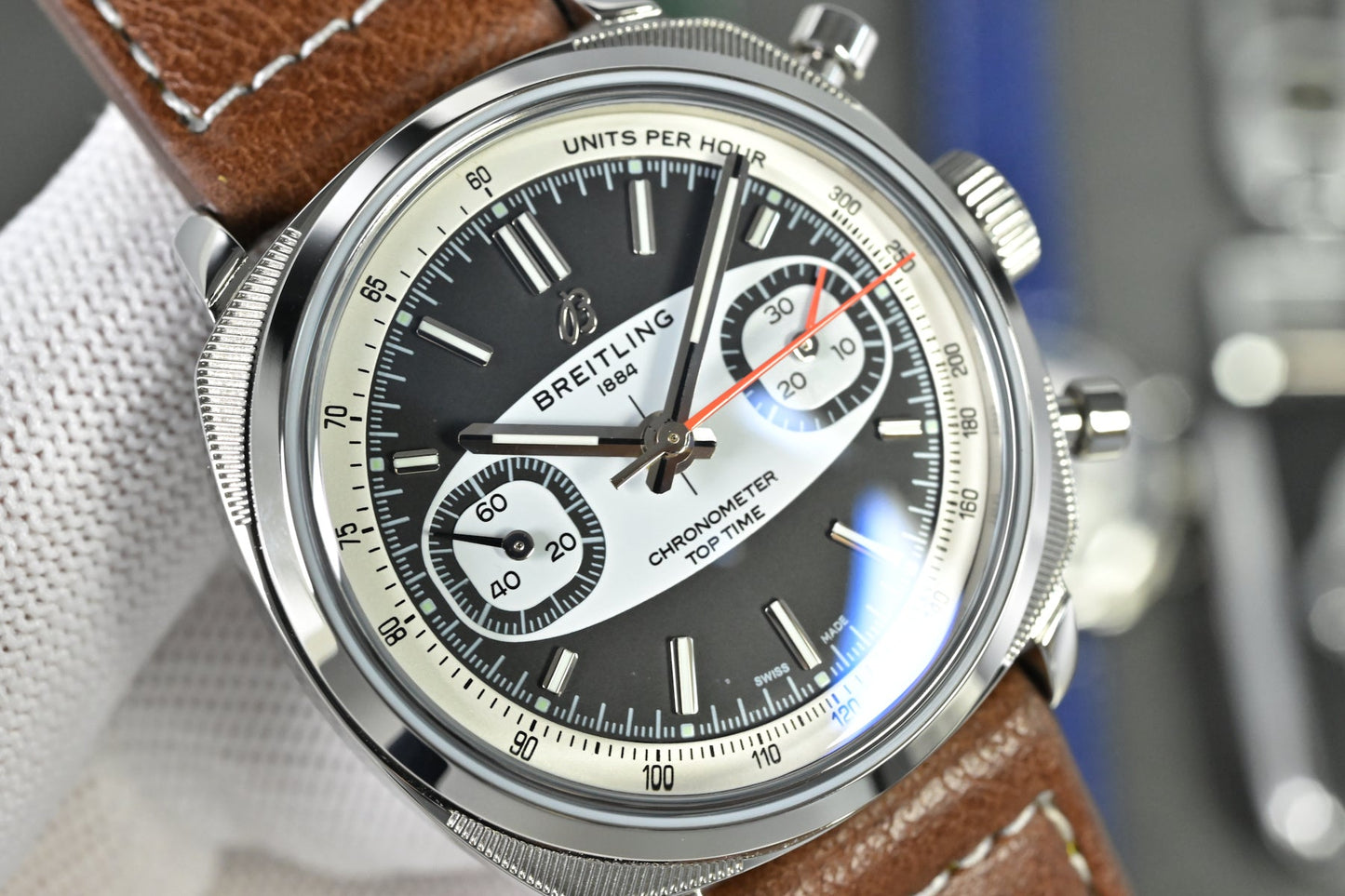 Chronograph - Tptime-Racing -Grey - Brown Leather - Automatic - 38mm