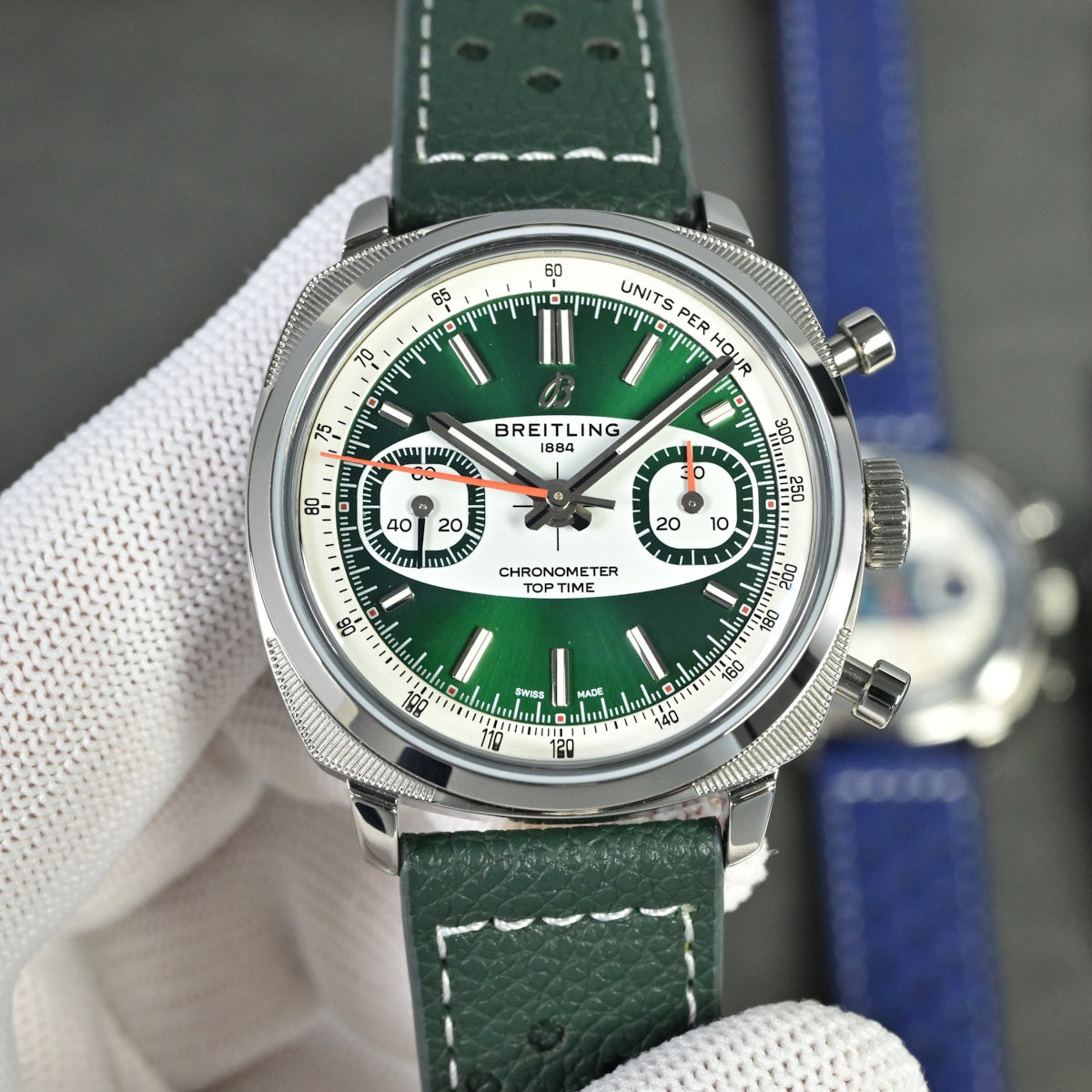 Chronograph - Tptime-Racing -Green - Leather - Automatic - 38mm