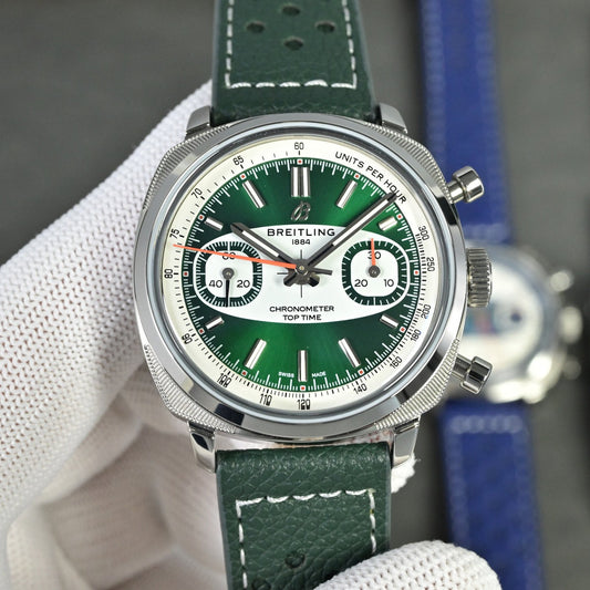 Chronograph - Tptime-Racing -Green - Leather - Automatic - 38mm