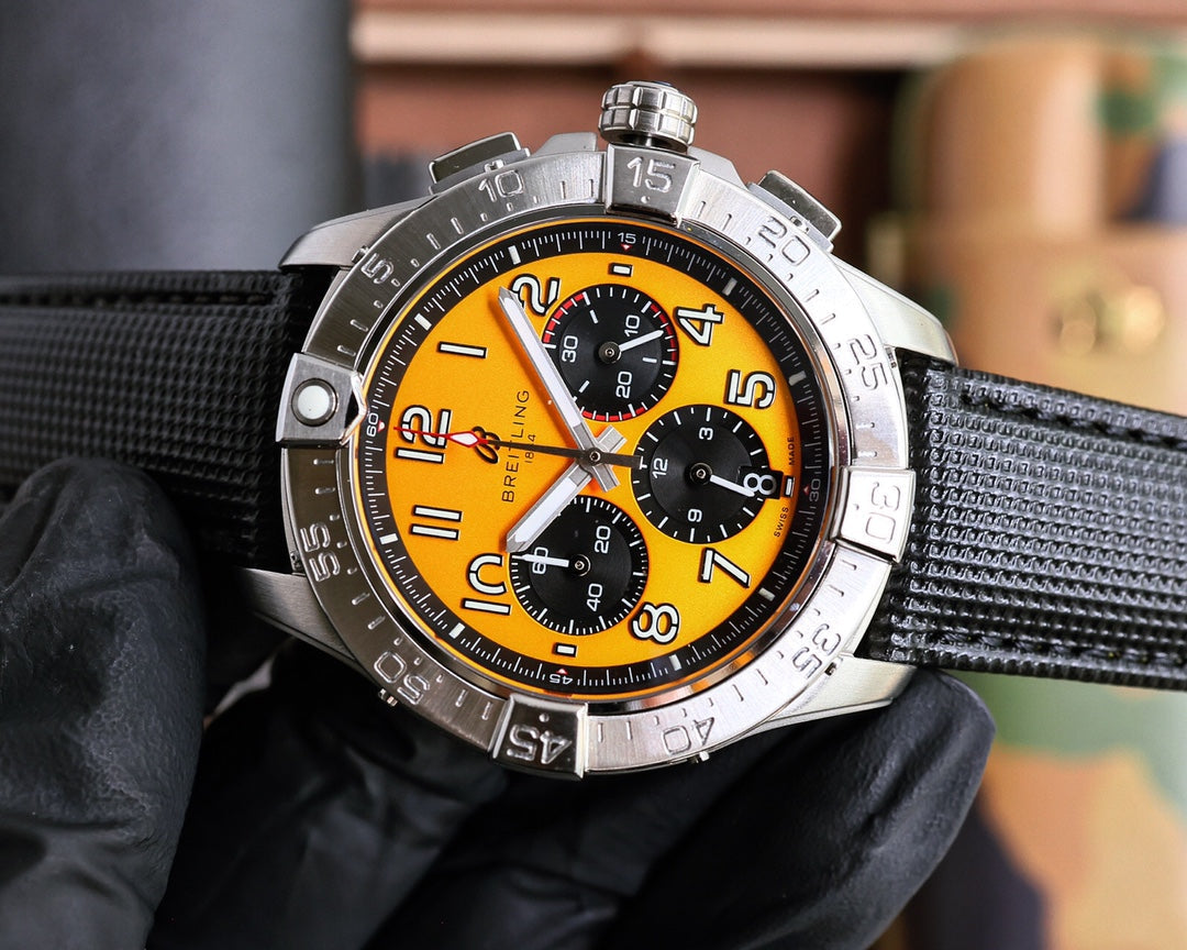 Chronograph -Silver Ceramic Yellow - Black Rubber - Quartz - 43mm