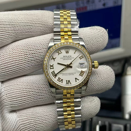 LADY -White -Rhinestone bezel- 904L Steel - cal.2671 -Automatic - 31mm