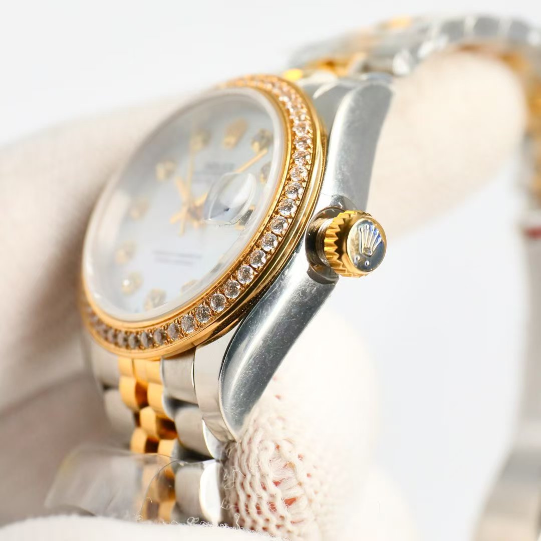 LADY -Yellow -Rhinestone bezel- 904L Steel  -Automatic - 28mm