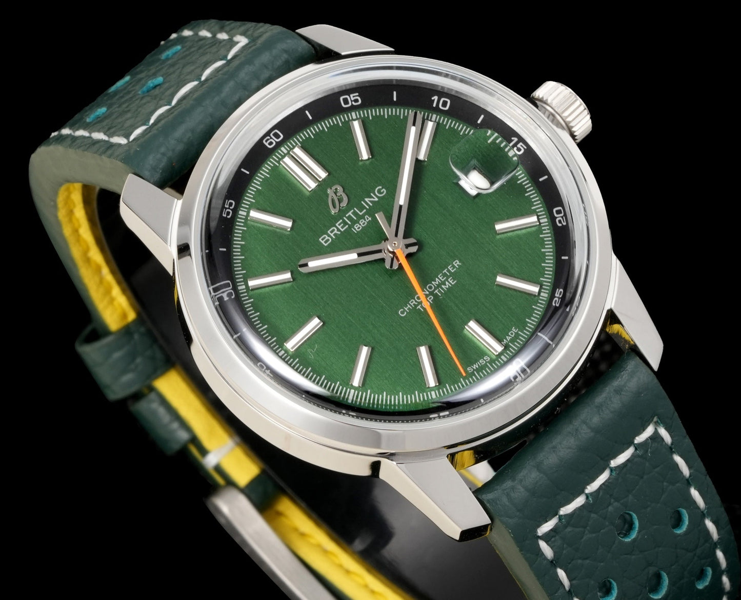 Green White - Silver 904L Steel -Green Leather- Automatic - 38mm