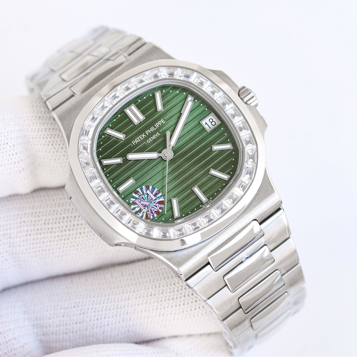 Green - Rhinestones -Ultra-thin - Silver 904L Steel - Automatic 324SC- 40mm