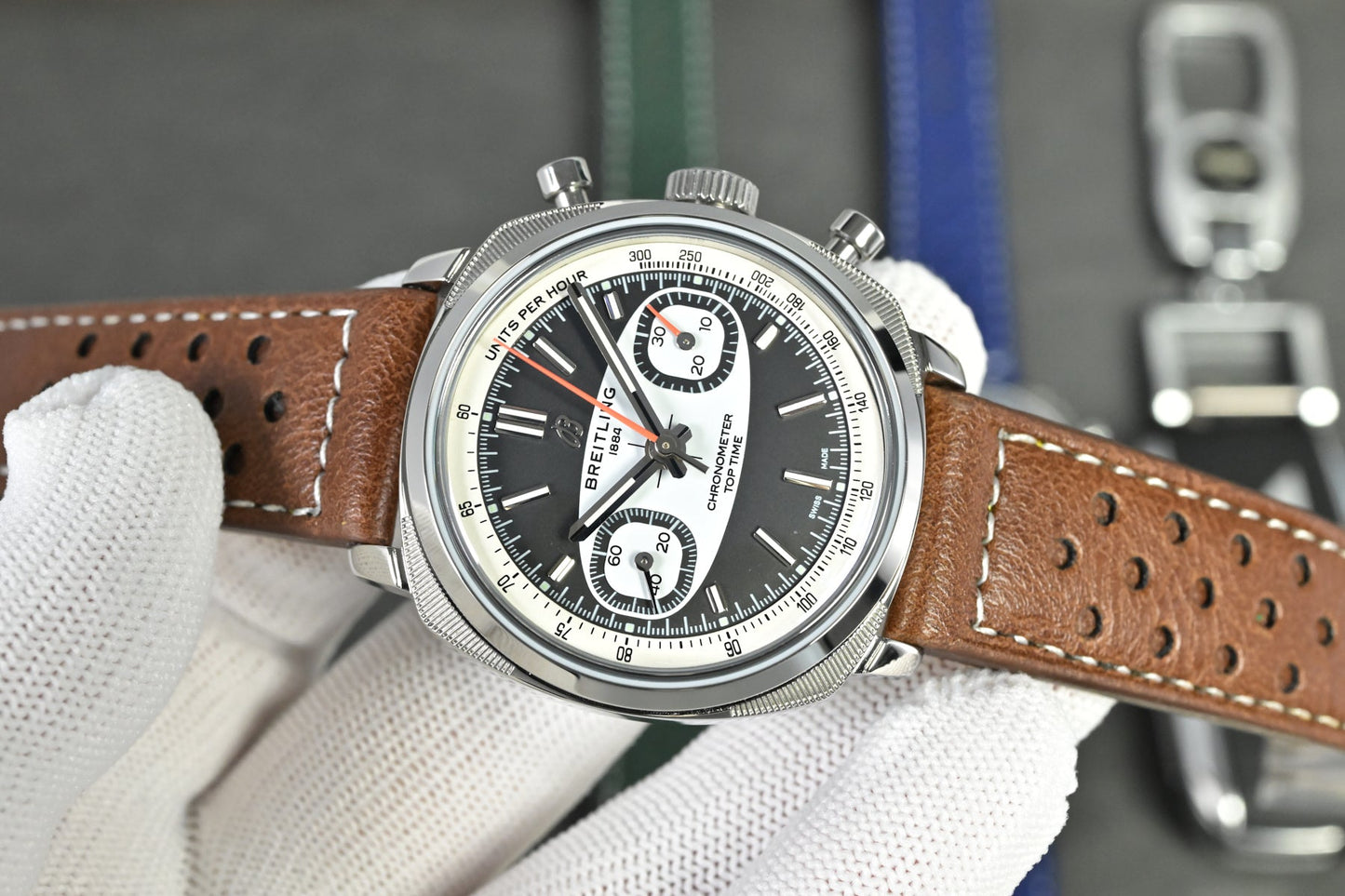Chronograph - Tptime-Racing -Grey - Brown Leather - Automatic - 38mm