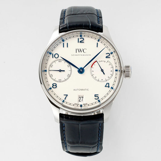 White Silver -IW500713- 904L Steel- Black Leather - Automatic - 42mm