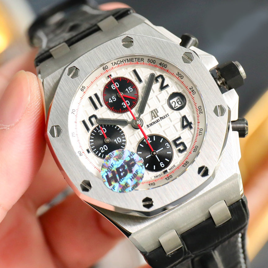 TOP! Panda Face Ceramic Bezel - Black Leather - Automatic - 43mm