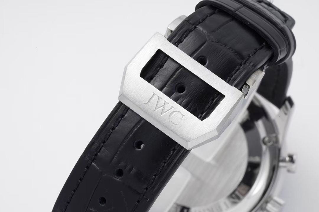 Chronograph -Black- White Silver- Black Leather - Automatic 69355 - 41mm
