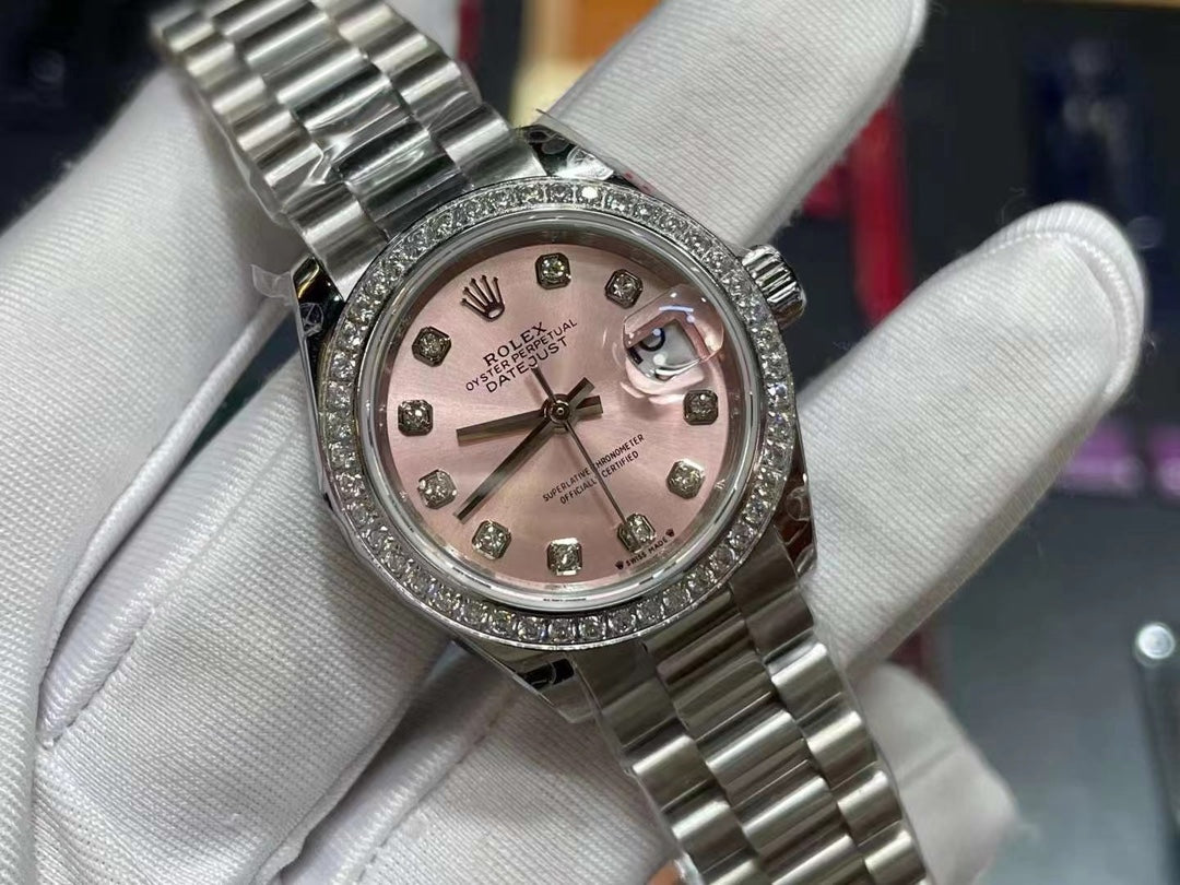 LADY -Pink -Rhinestone bezel- 904L Steel - cal.2671 -Automatic - 31mm