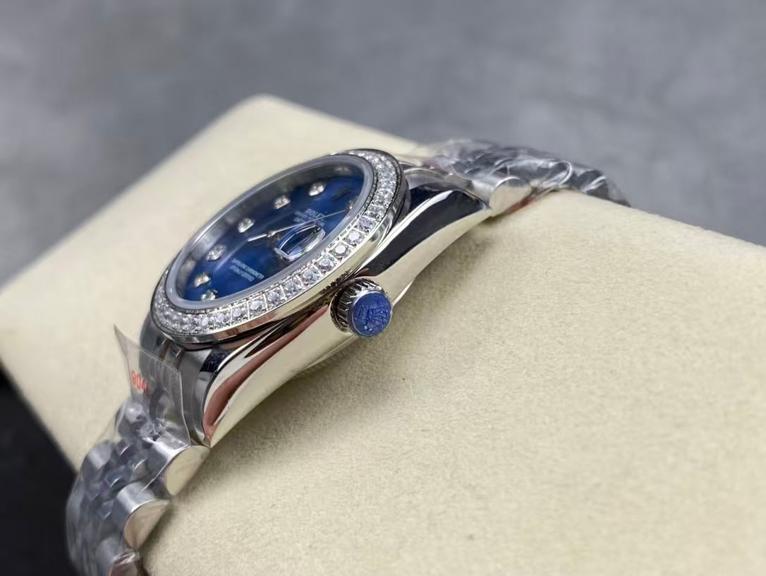 LADY -Blue -Rhinestone bezel - 904L Steel -Automatic - 31mm