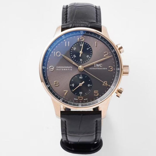Chronograph -Grey- Yellowgold - Black Leather - Automatic 69355 - 41mm