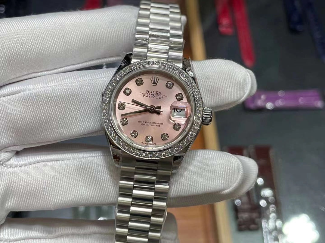 LADY -Pink -Rhinestone bezel- 904L Steel - cal.2671 -Automatic - 31mm