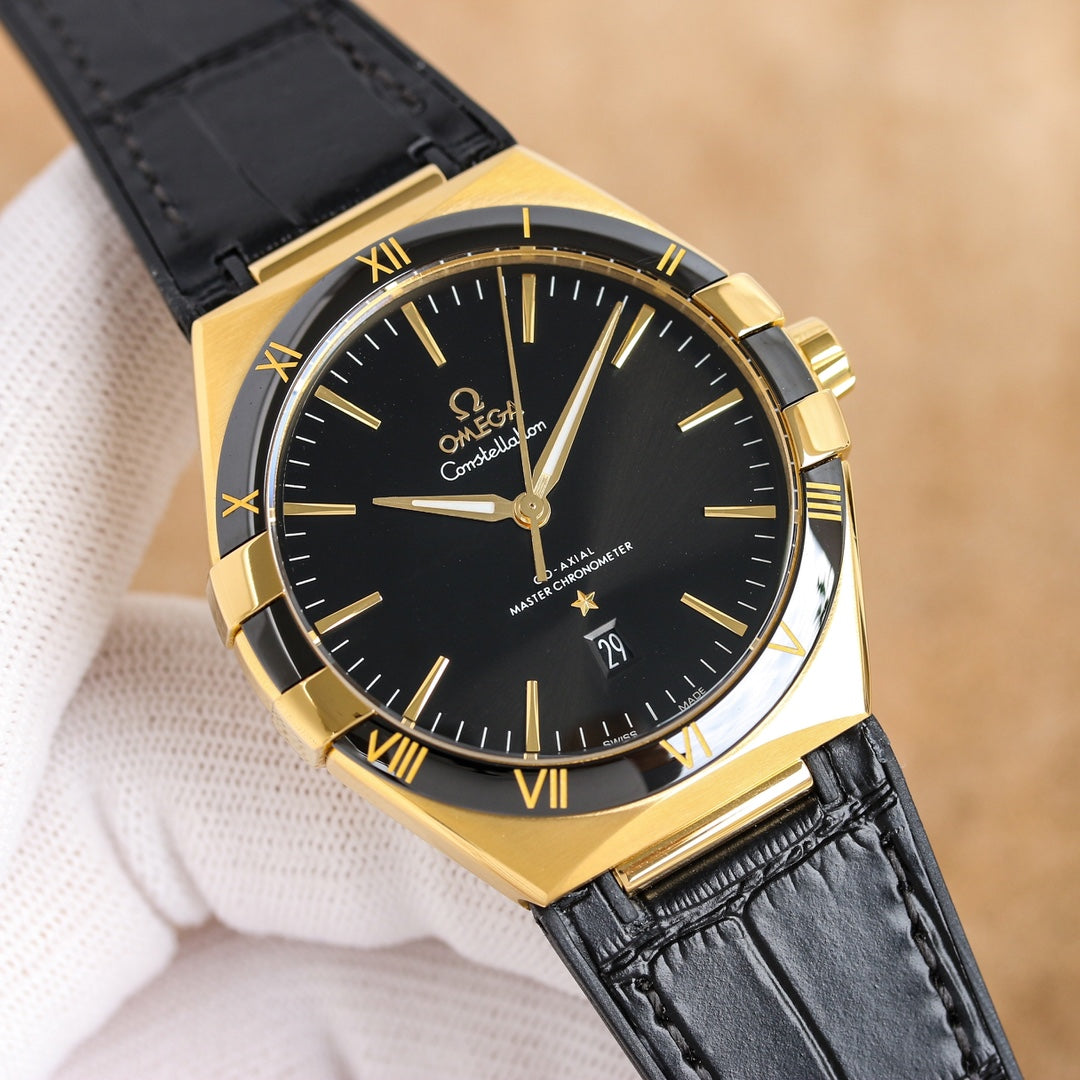 Black- Yellow 904L Steel- Black leather- Automatic - 41mm