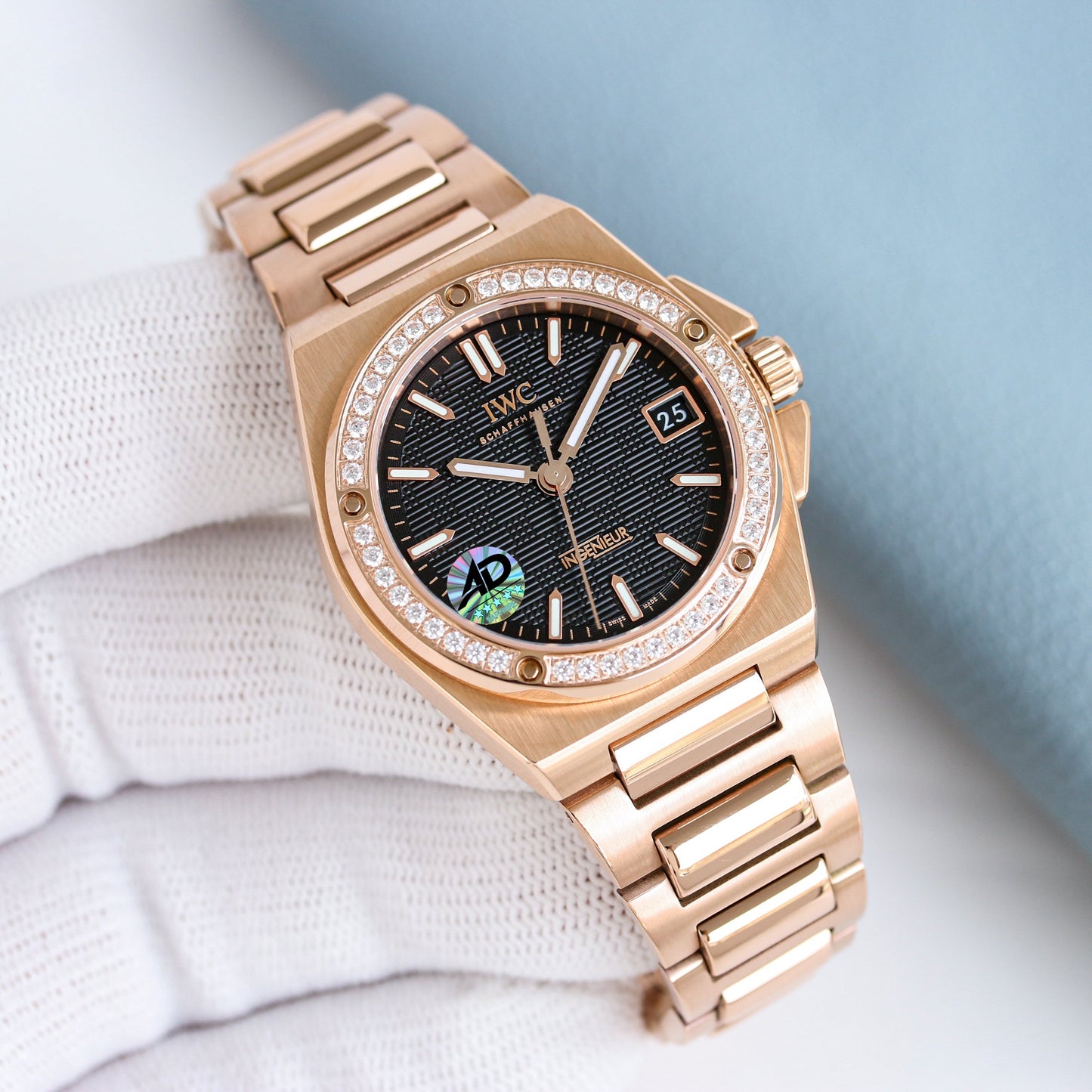 LADY -Black -Rhinestone bezel- Yellow gold 904L Steel - Automatic -35mm