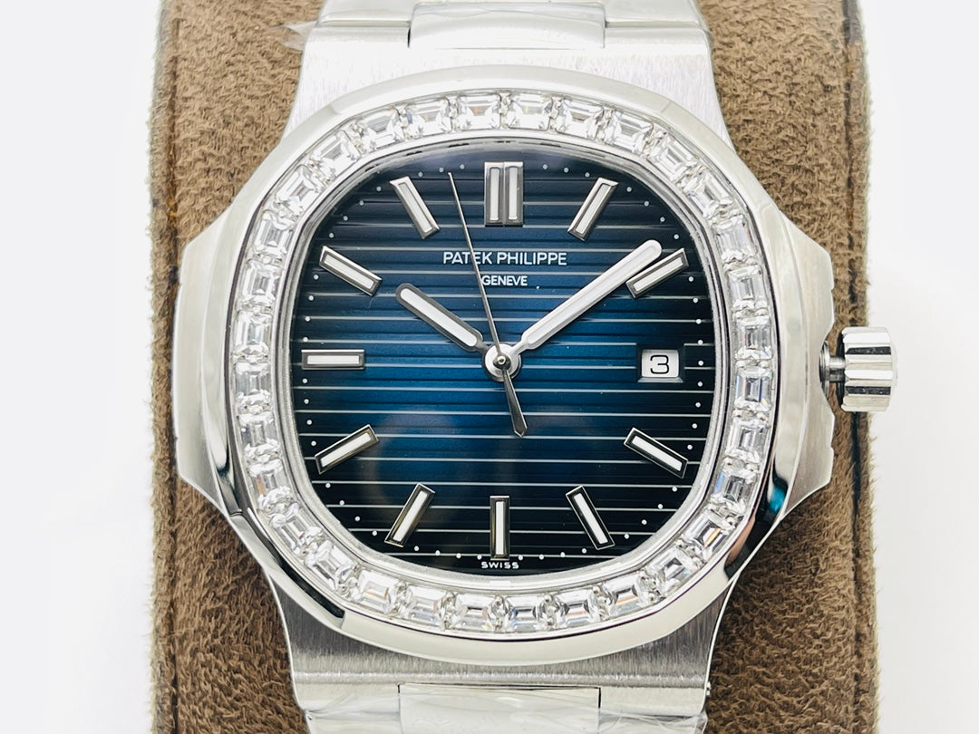 Blue - Rhinestones -Ultra-thin - Silver 904L Steel - Automatic 324SC- 40mm