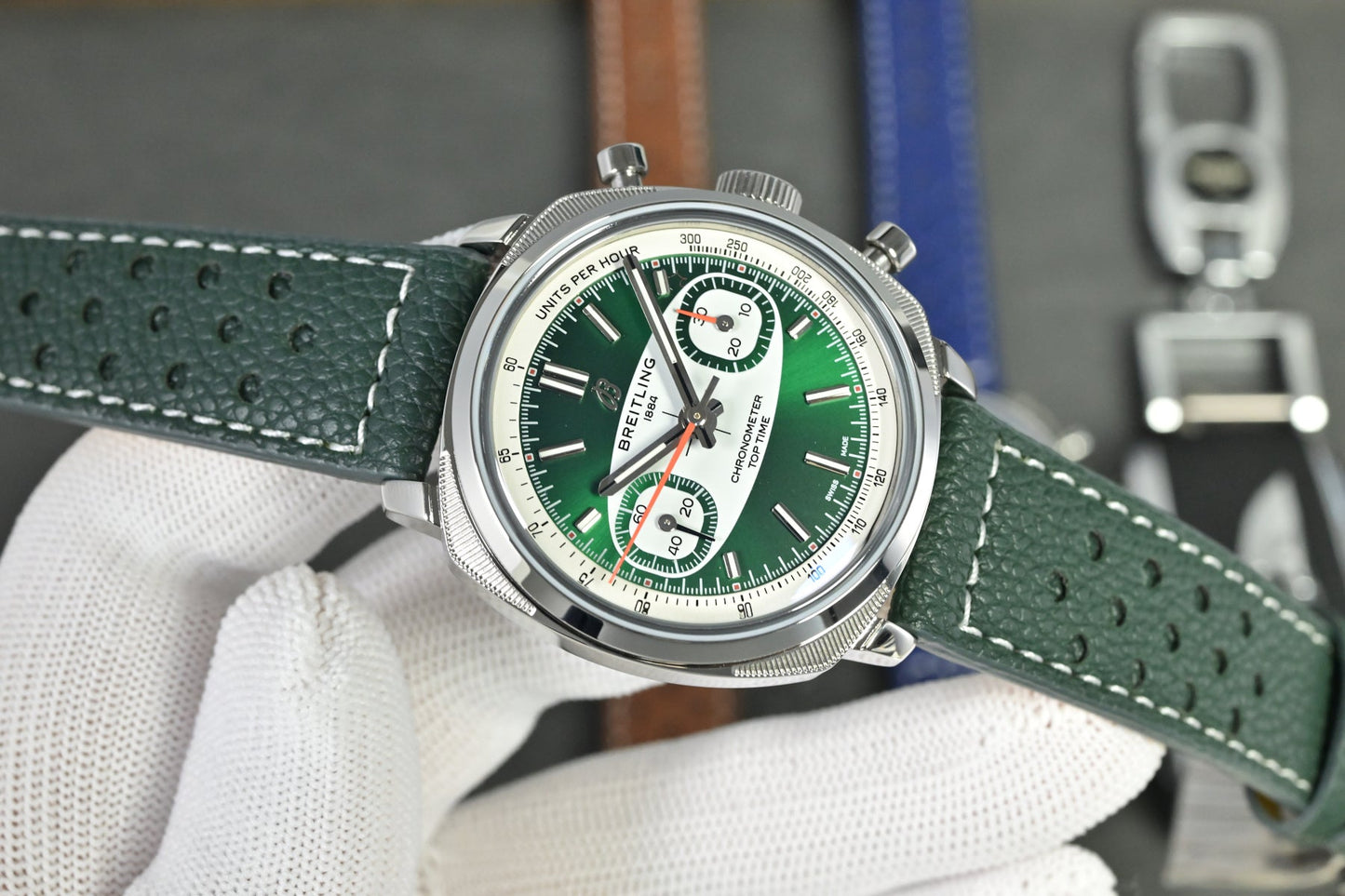 Chronograph - Tptime-Racing -Green - Leather - Automatic - 38mm