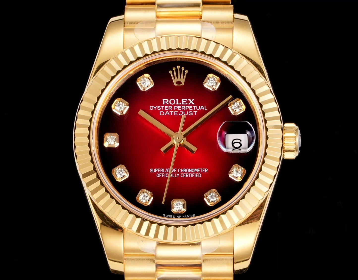 LADY -Yellow gold -Rhinestone bezel-Red -904L Steel - cal.2671 -Automatic - 31mm