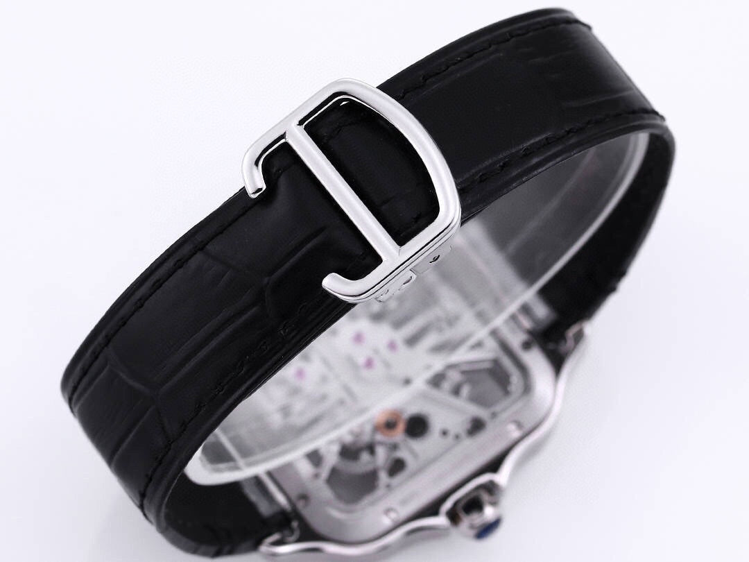 Two hands - Silver -Ultra-thin Hollow -Black Leaher - Automatic - 40mm