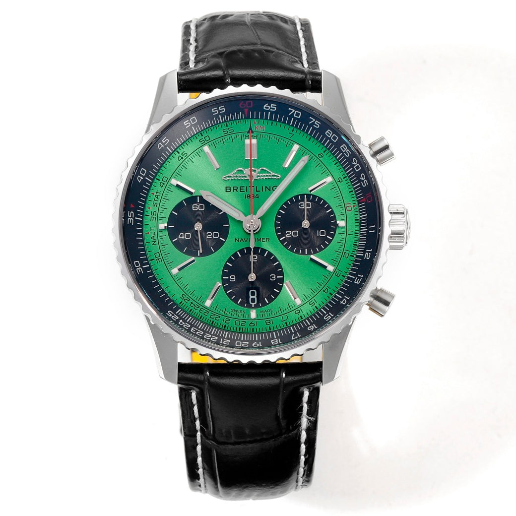 Chronograph - Black Ceramic - Green- N-Timer - Black Leather - Automatic - 43mm