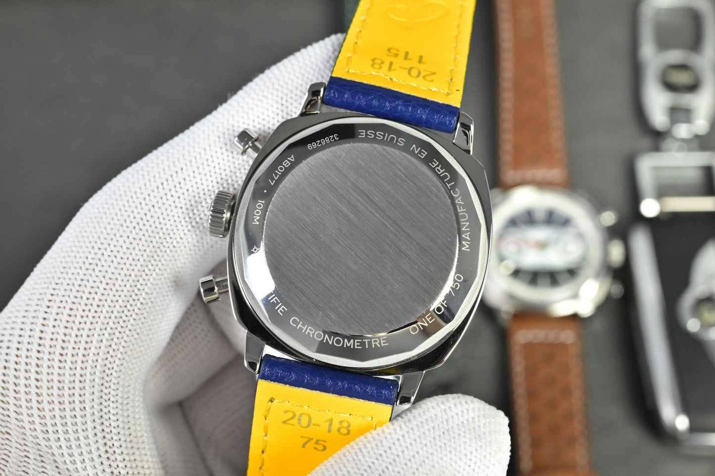 Chronograph - Tptime-Racing -White Blue - Blue Leather - Automatic - 38mm