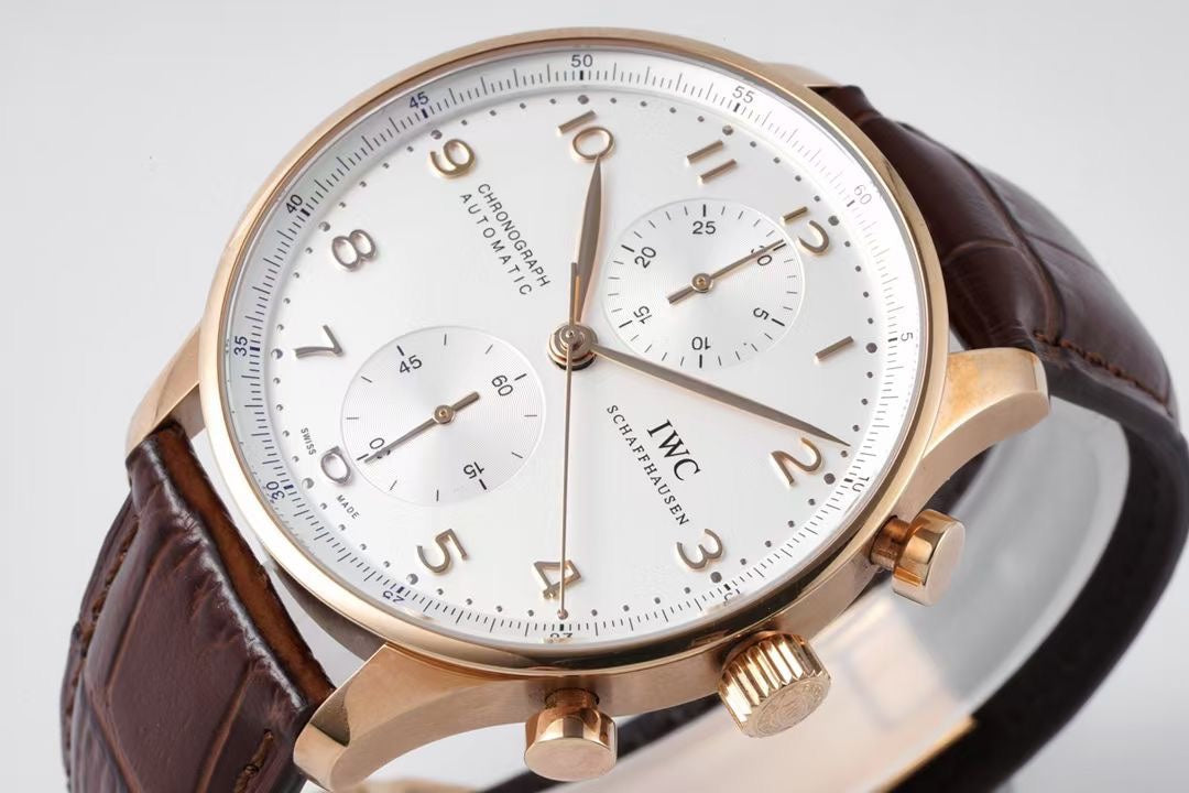 Chronograph -White- Yellowgold - Brown Leather - Automatic 69355 - 41mm