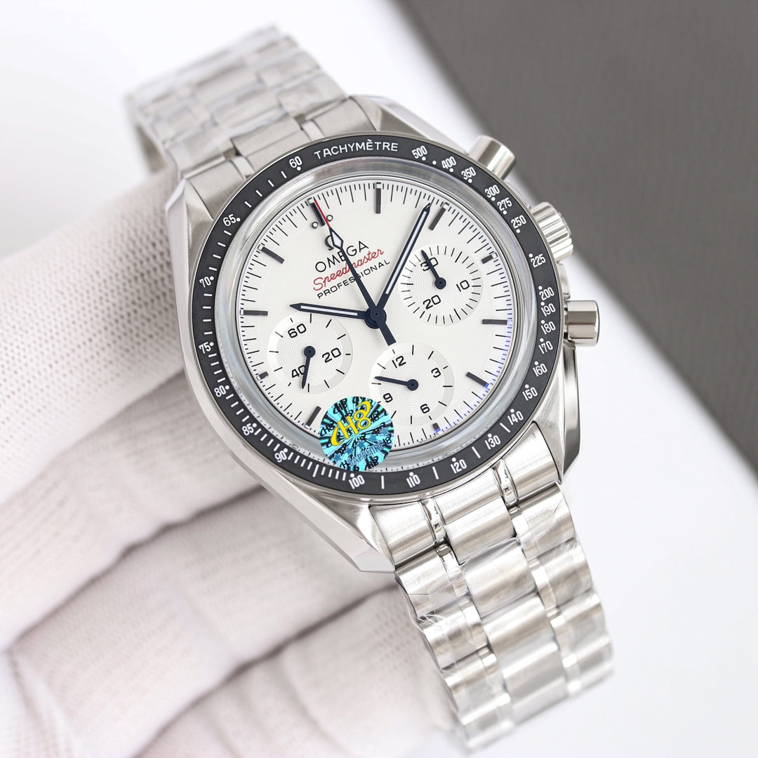 Chronograph -Moon- White -Silver 316L Steel- Manual winding - 42mm
