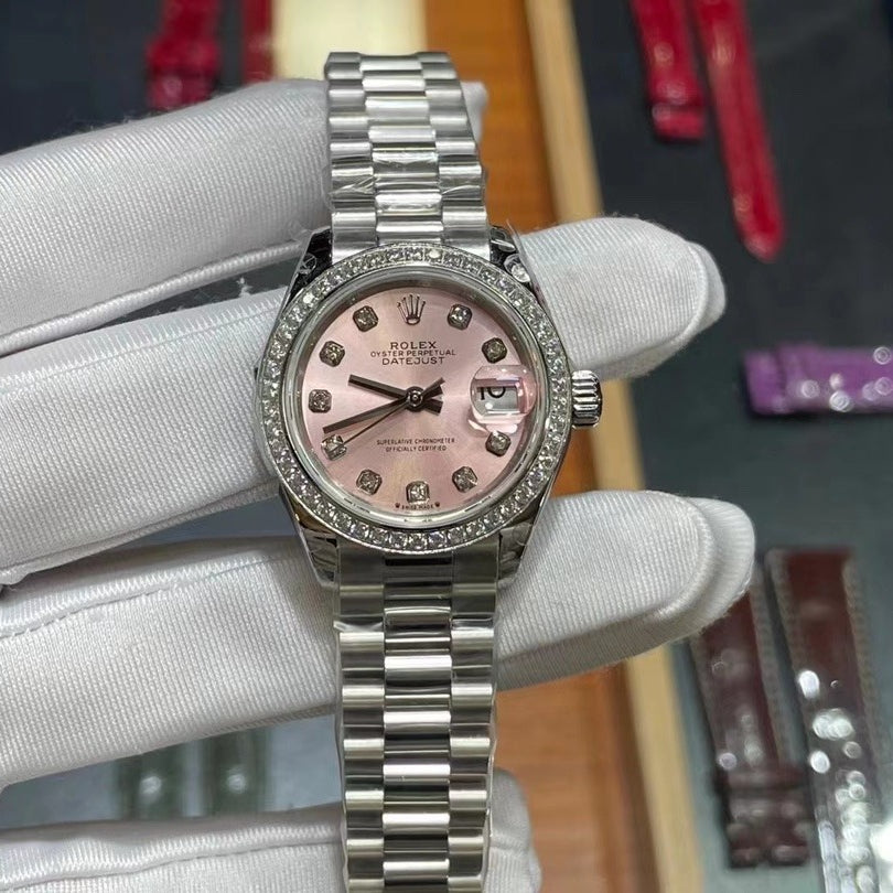 LADY -Pink -Rhinestone bezel- 904L Steel - cal.2671 -Automatic - 31mm