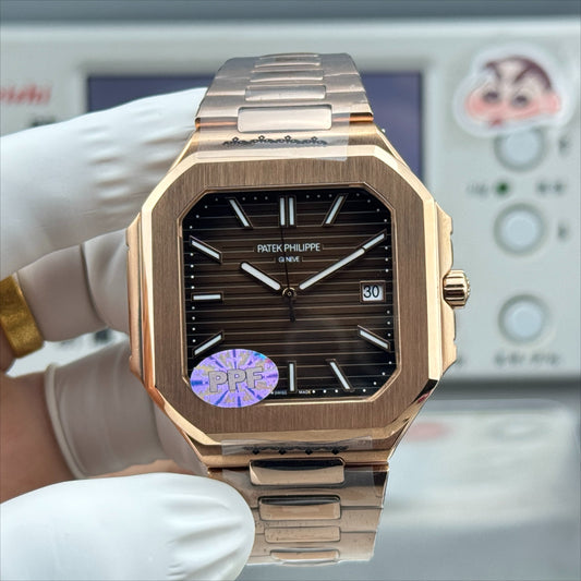 Brown Rosegold Square - Ultra-thin - Rosegold Silver 904L Steel - Automatic 330SC- 45mm