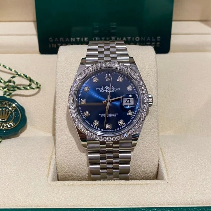 LADY -Blue -Rhinestone bezel - 904L Steel -Automatic - 31mm