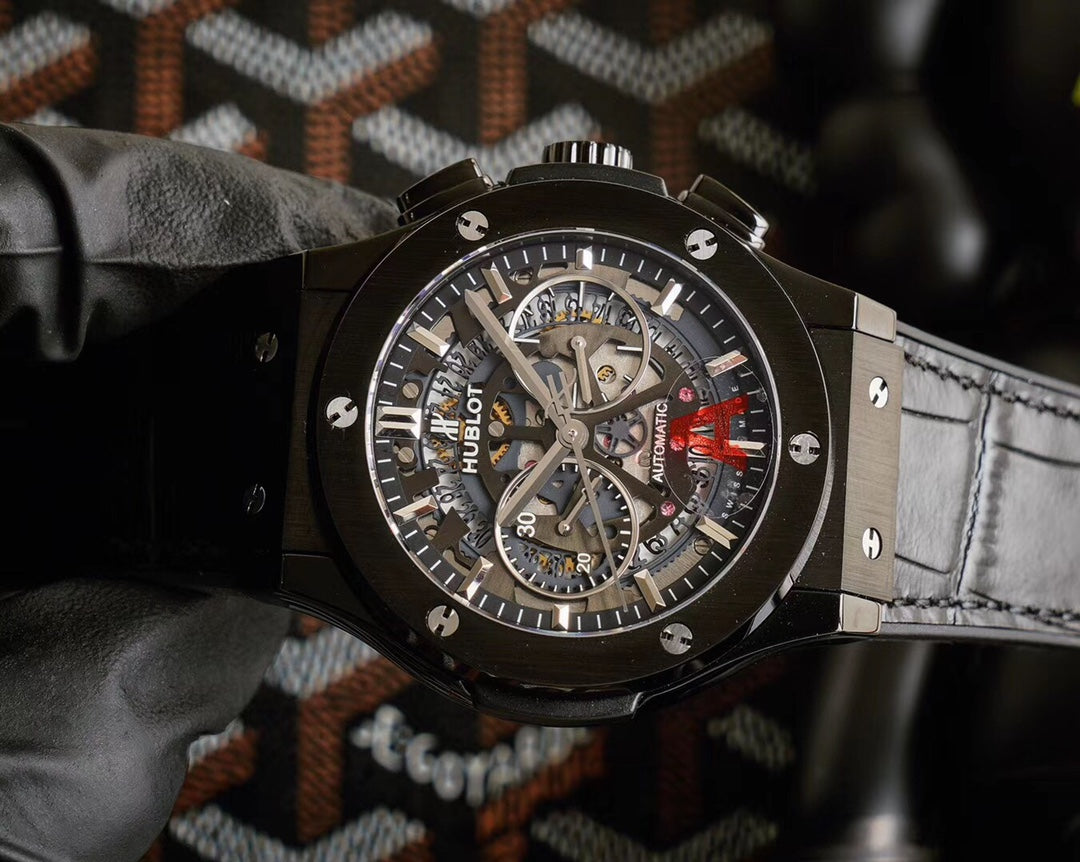 Grey Steel - Black Leather - Chronograph -Automatic - 42mm