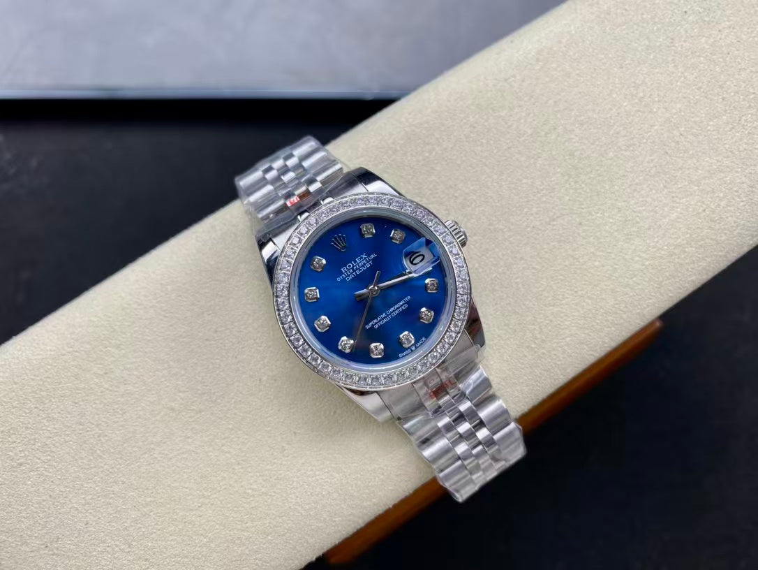 LADY -Blue -Rhinestone bezel - 904L Steel -Automatic - 31mm
