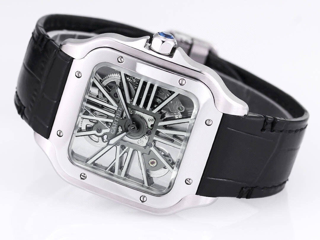 Two hands - Silver -Ultra-thin Hollow -Black Leaher - Automatic - 40mm