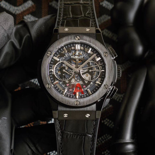 Grey Steel - Black Leather - Chronograph -Automatic - 42mm